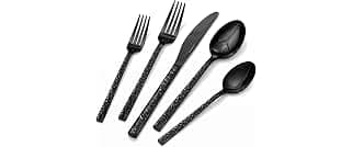 20-Piece Black Hammered Flatware Set for 4